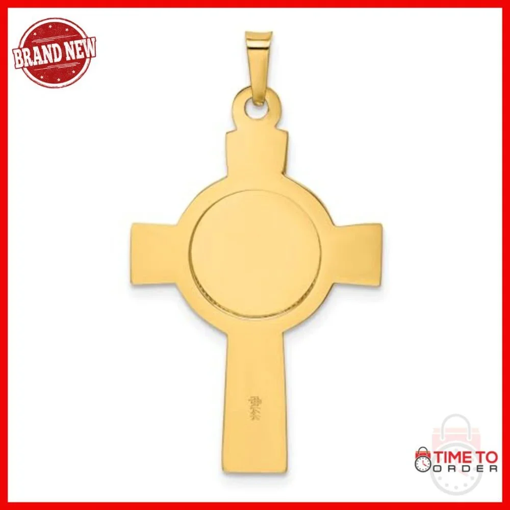 14k Yellow Gold Saint Jude Celtic Cross Pendant Necklace Religious Jewelry